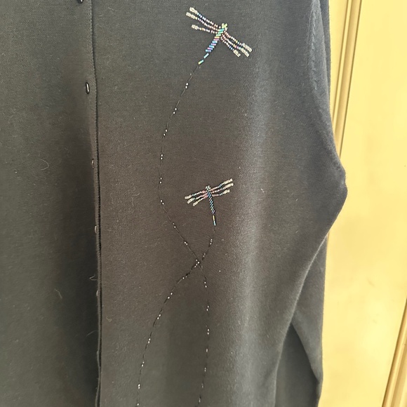 BICE (SAG HARBOR) BLACK CARDIGAN WITH BEADED DRAGON FLY DETAILS-L/NWOT - Picture 7 of 9